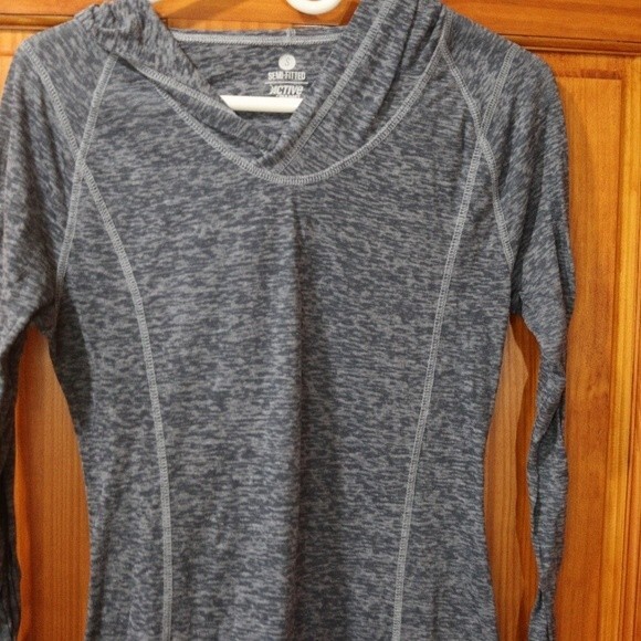 Old Navy Active Blue Gray Heathered Long Sleeve Semi-Fitted Top Medium - Picture 3 of 10